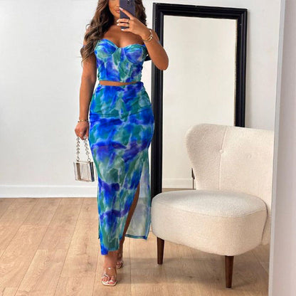 Printed Cropped Camisole With Straps Figure-hugging Sheath Maxi Skirt See size chart under “more details”