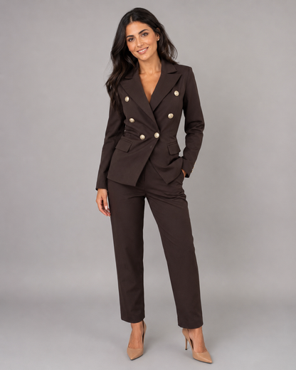 2-Piece Business Pant Suit - Double-Breasted Button Blazer & Slim Trousers Set