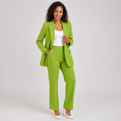 2-Piece Business Suit - Single Button Blazer Jacket & Wide Leg Trousers Set