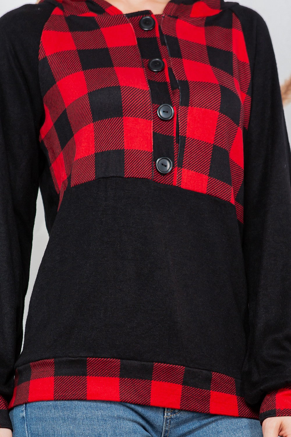 Plaid Print Button Down Hoodie