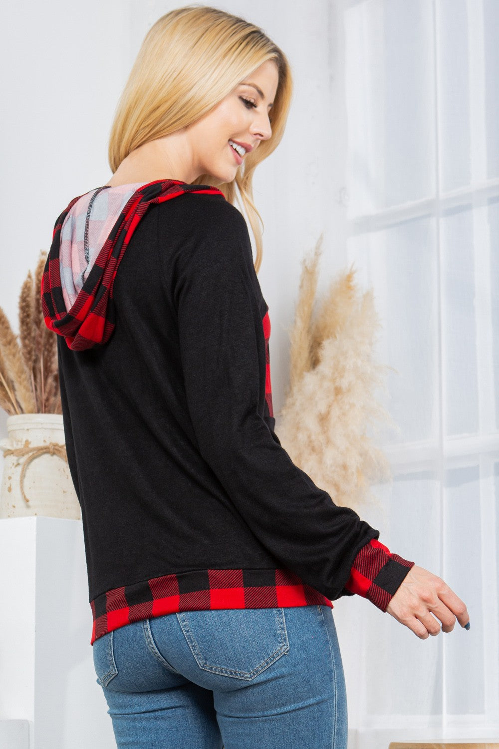 Plaid Print Button Down Hoodie