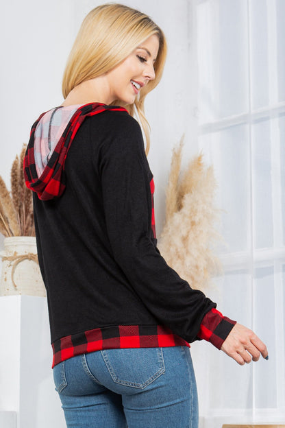 Plaid Print Button Down Hoodie