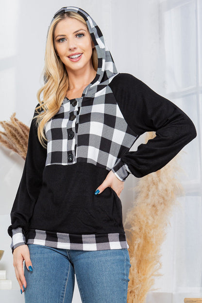 Plaid Print Button Down Hoodie