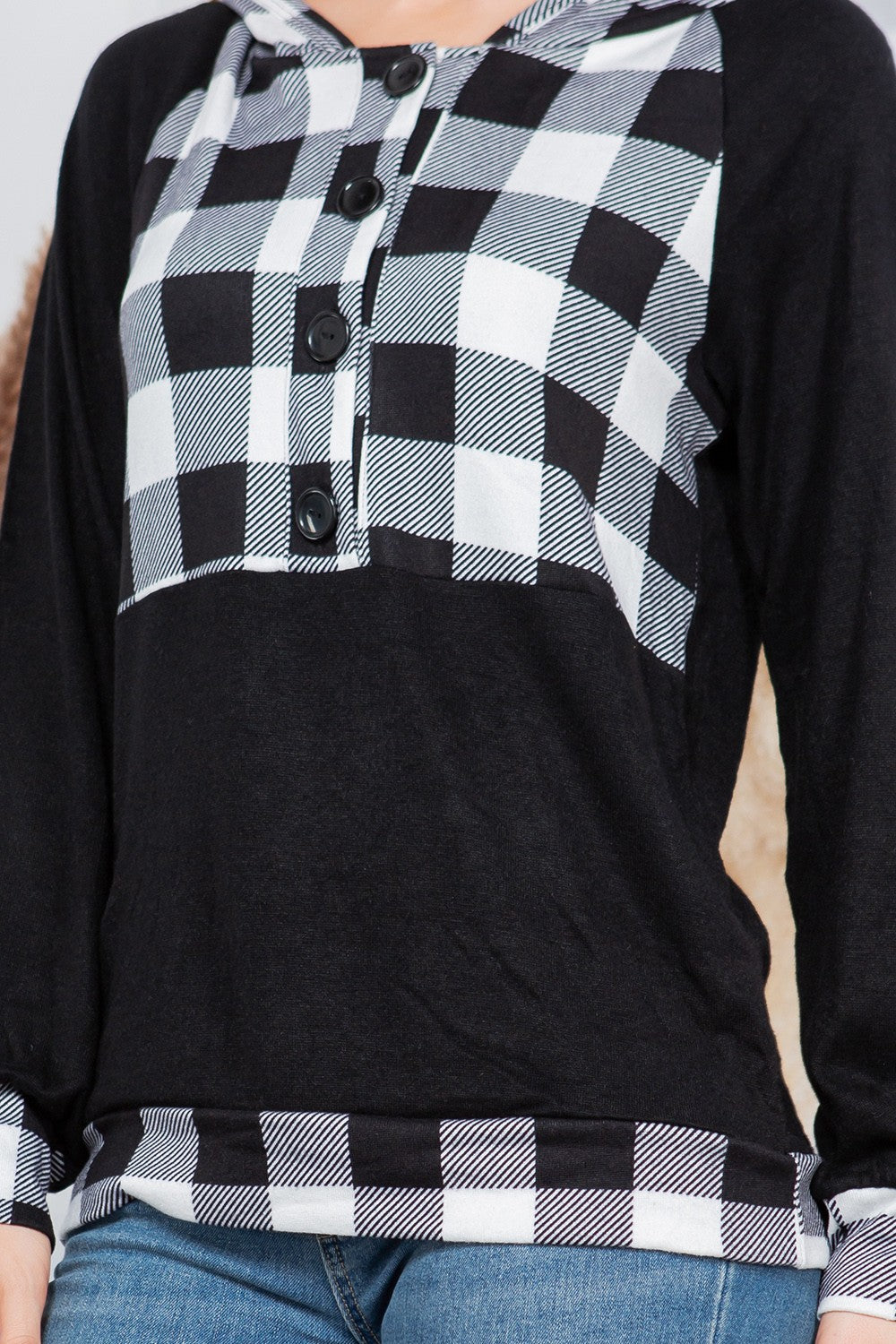 Plaid Print Button Down Hoodie