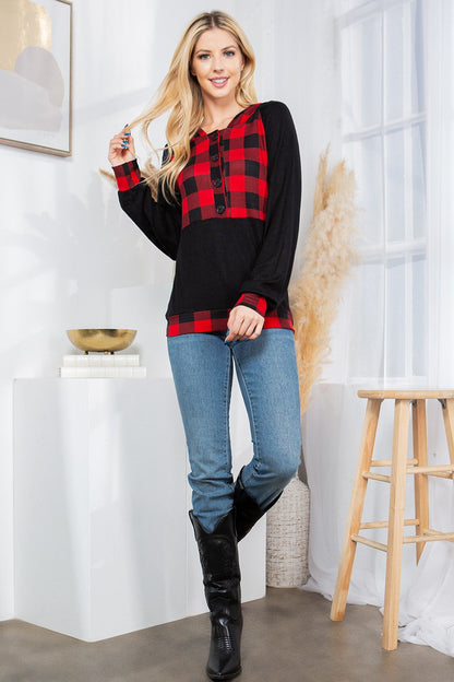 Plaid Print Button Down Hoodie