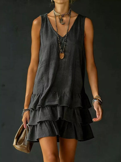 Full Size Ruffled Hem V-Neck Sleeveless Dress Plus Size