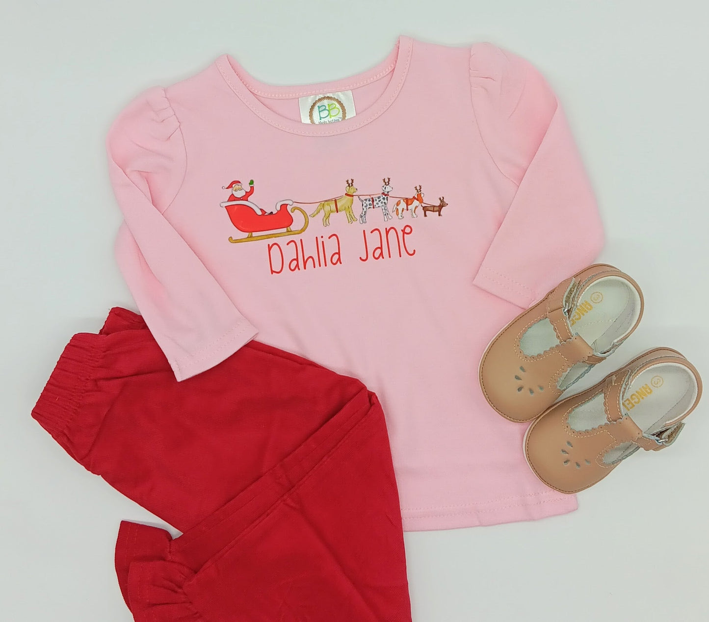 Santa's Helper Ruffle Tee Shirt | Girls | Short Sleeve | Holiday | Long Sleeve |