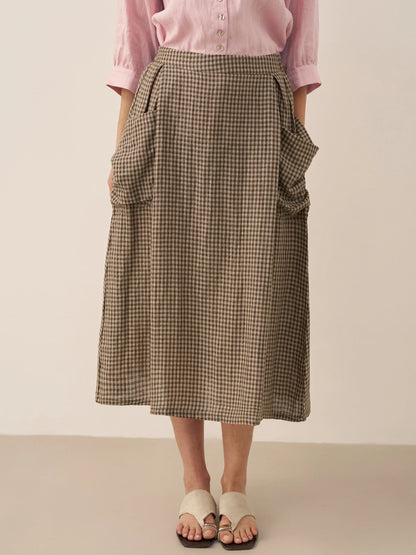 100% Linen Elastic Waist Skirt MARINA