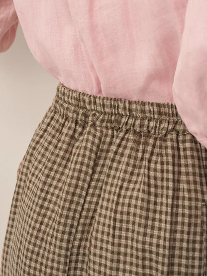 100% Linen Elastic Waist Skirt MARINA