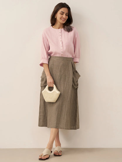 100% Linen Elastic Waist Skirt MARINA