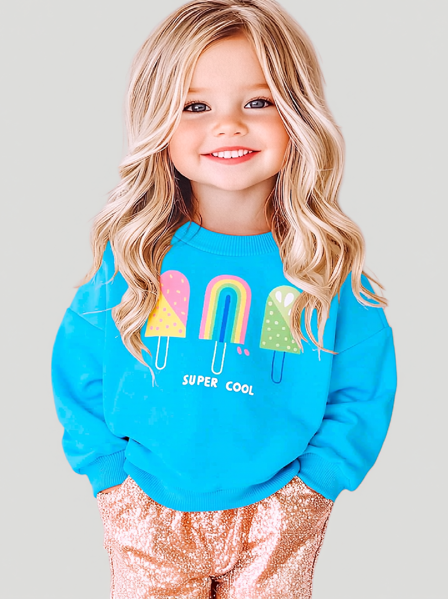 Girls and Toddler Girls Ice Cream Graphic Round Neck Sweatshirt