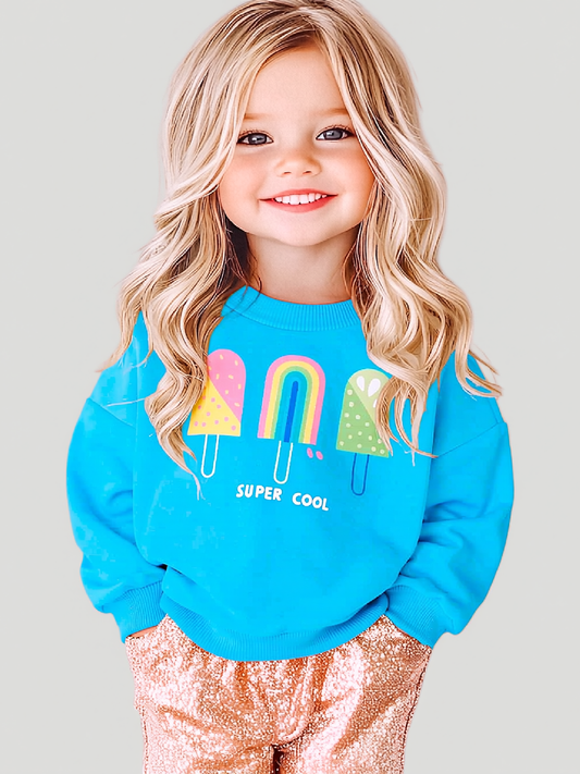 Girls and Toddler Girls Ice Cream Graphic Round Neck Sweatshirt