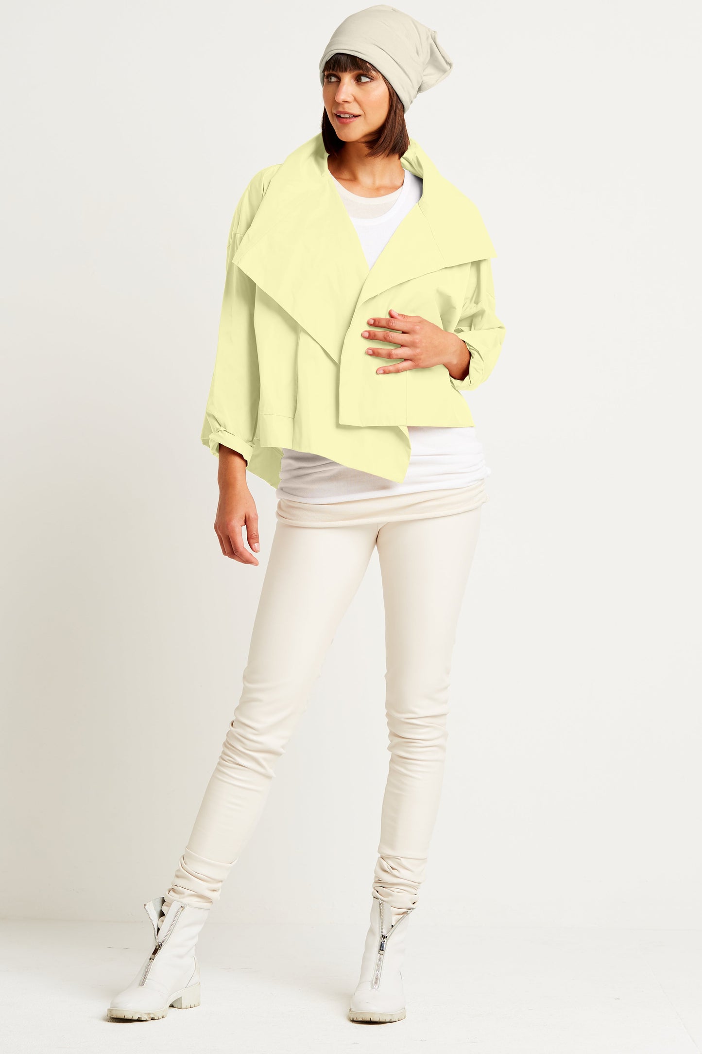 Nylon Cropped Asymmetrical Jacket - Citron