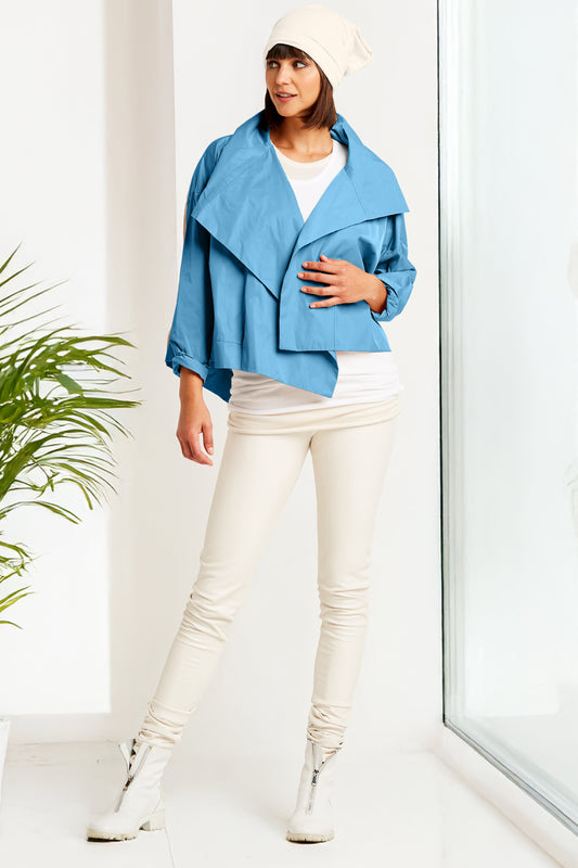 Nylon Cropped Asymmetrical Jacket - Marina