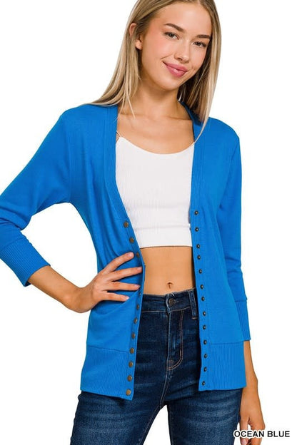 Snap Cardigan 3/4 Sleeve - Ocean Blue