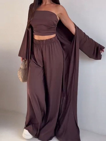 Tube Top & Cardigan & Pants Three Piece Set