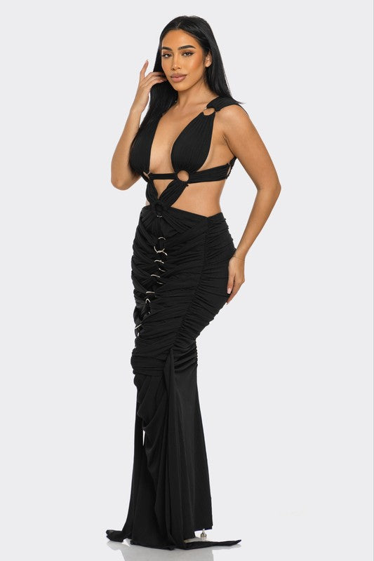 Sahara Mystique Pleated Gown See size chart under “more details”