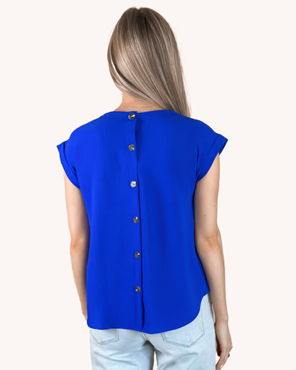 Floral Eyelet Lace Trim Back Button Top
