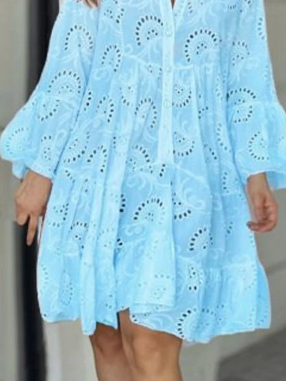Eyelet Ruffled Hem Tiered Dress
