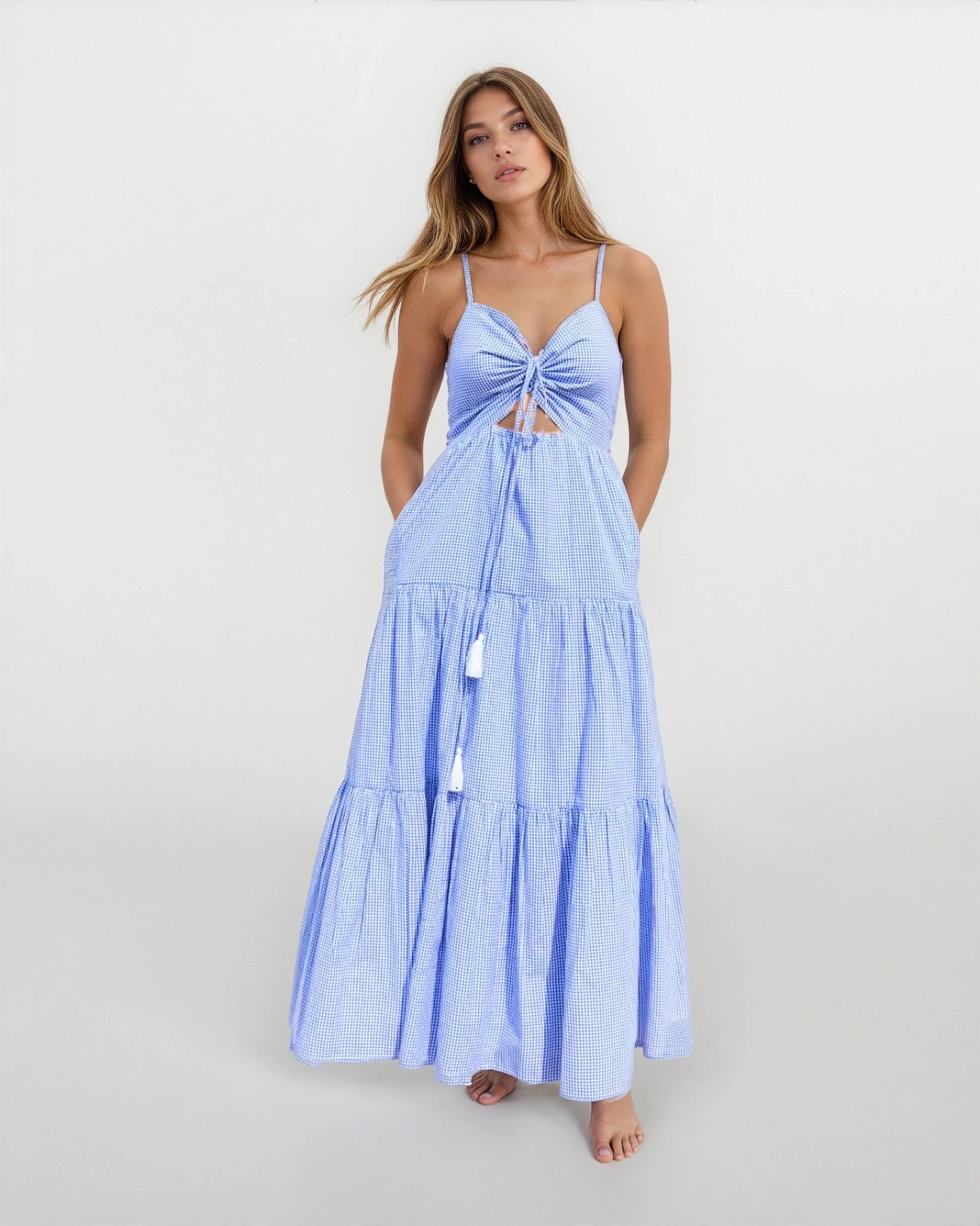 Nibi the Label Nadia Tier Dress - Blue/White Check
