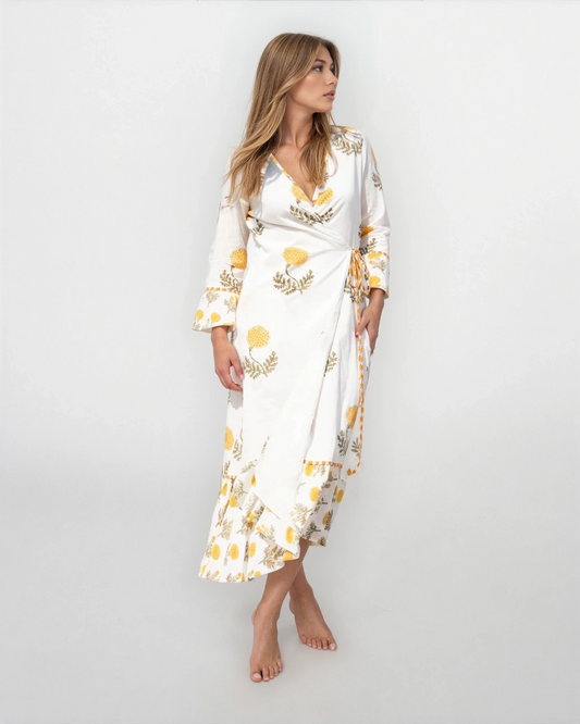 Rhode Wrap Dress in Marigold