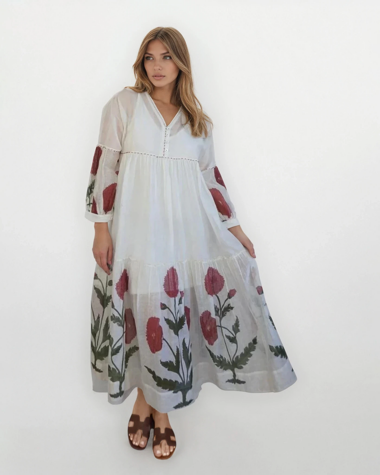 Gia Midi Dress - Cream Rose