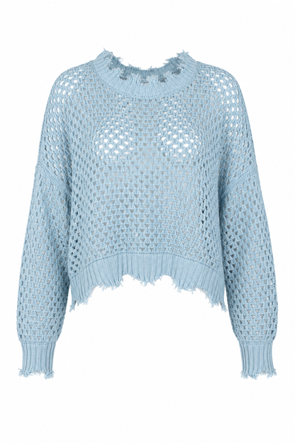 Pima Cotton Hamptons Crewneck Crochet Sweater - Cameo