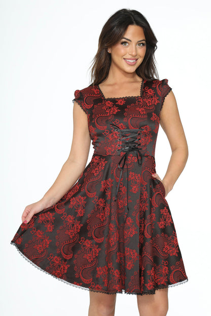 21441 Red Brocade Gothic Swing Dress