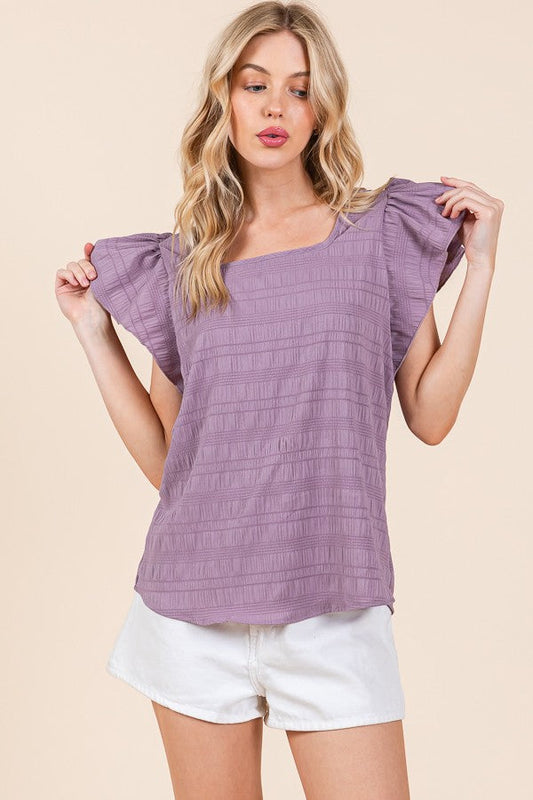 Textured Ruffle Sleeve Blouse