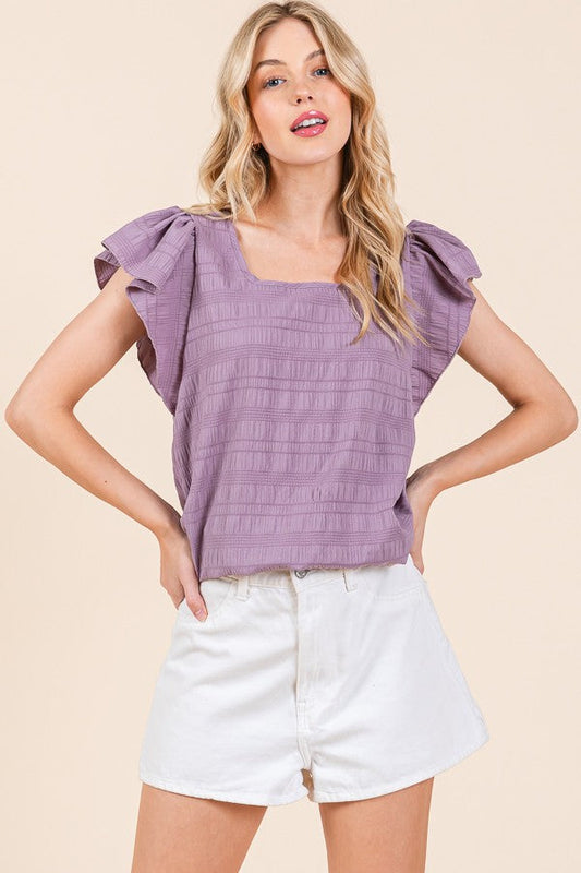 Textured Ruffle Sleeve Blouse