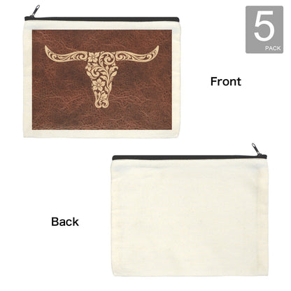 Baha Ranch Tooled Longhorn Set of 5 bags Cosmetic Bag Made in America
