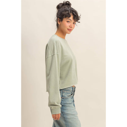 Cropped Crewneck Sweatshirt With Oversized Sleeves