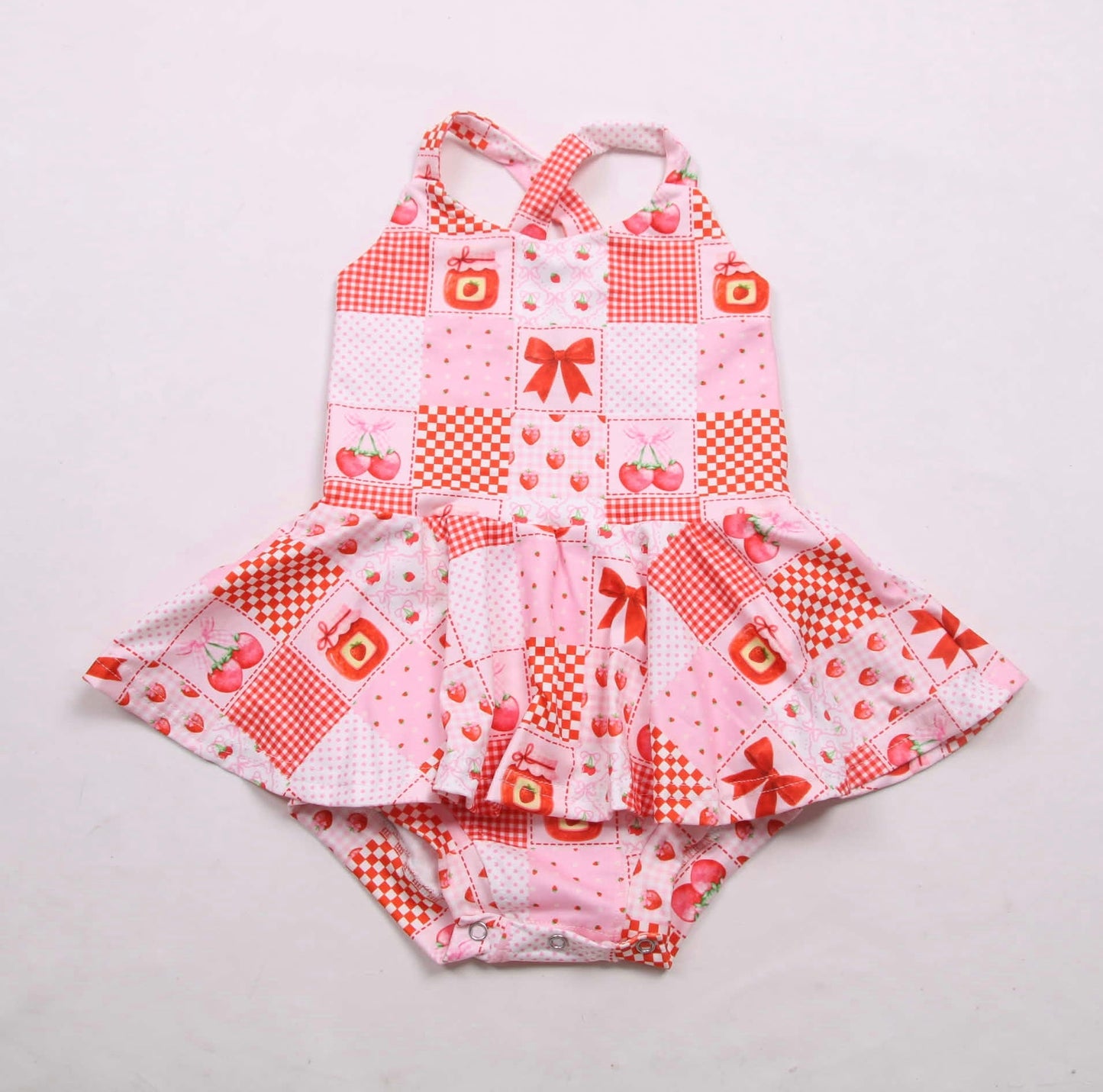 Strawberry jam skirted romper