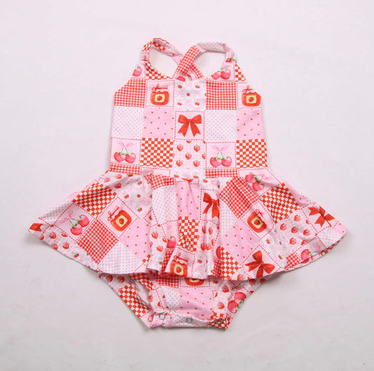 Strawberry jam skirted romper
