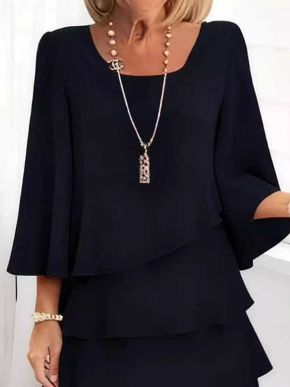Ruffled Layered 3/4 Sleeve Dress