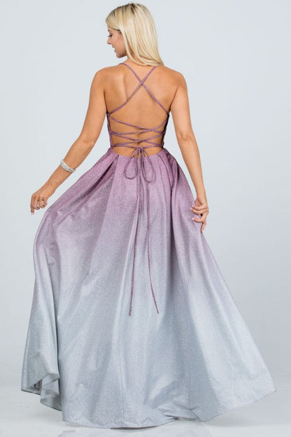 Back lace up ombré gown