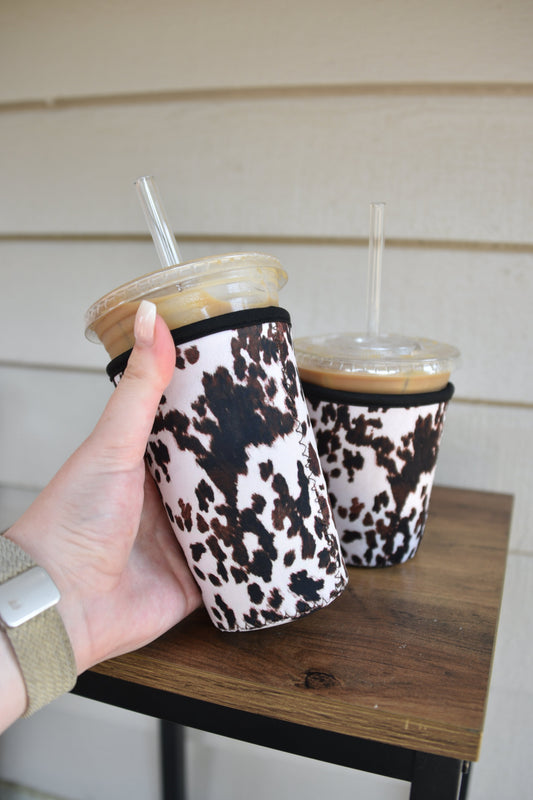 Cow Print Coffee Sleeve | Reusable Neoprene Iced Coffee Cup Cover (16–24oz)