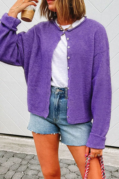 Round Neck Button-Down Knit Cardigan