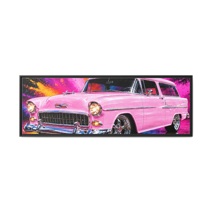 Pink Classic Station Wagon Canvas Print — Retro Car Wall Art, Framed Matte Multi‑Color Splash
