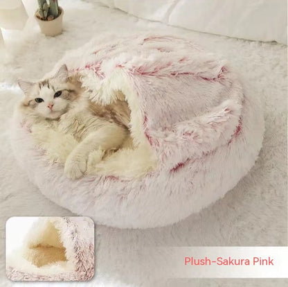 2-in-1 Round Plush Pet Bed for Dogs & Cats — Warm Winter House