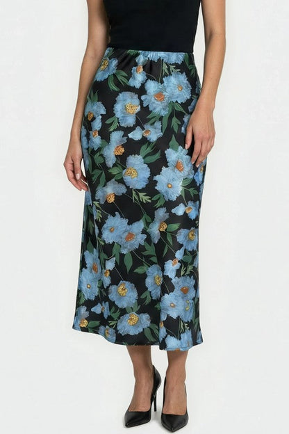 Satin Floral Print Skirt