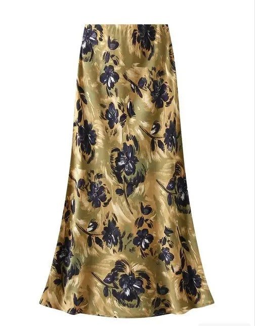 Satin Floral Print Skirt