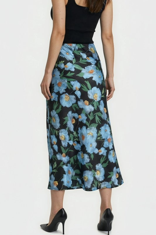 Satin Floral Print Skirt