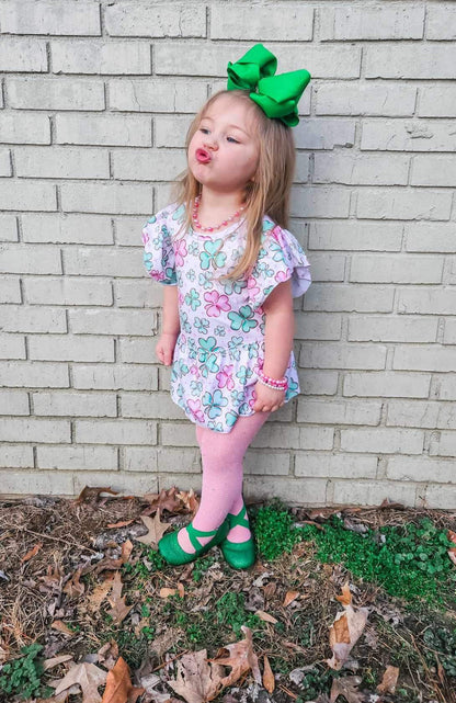 Pink clover skirted romper