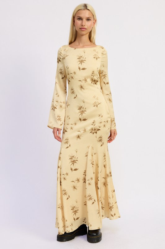 PRINTED MAXI LONG SLEEVE DRESS