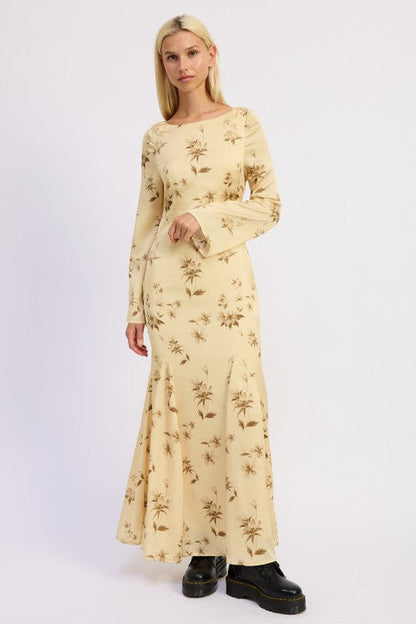PRINTED MAXI LONG SLEEVE DRESS