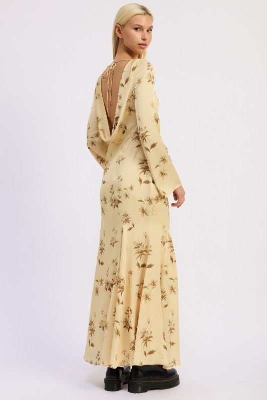 PRINTED MAXI LONG SLEEVE DRESS