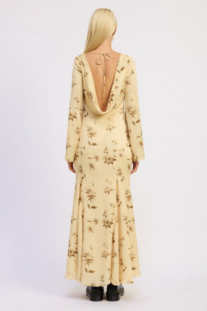 PRINTED MAXI LONG SLEEVE DRESS