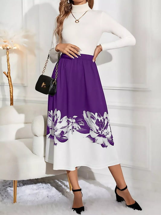 Floral Print A-Line Midi Skirt See size chart under “more details”