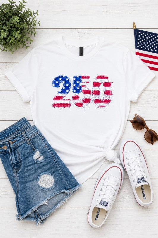 250 Years Faux Patchwork Gildan Tee